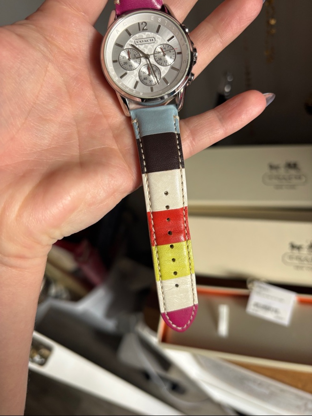 Coach Multicolor Leather Strap Chronograph Watch with Silver Dial - Picture 4 of 9